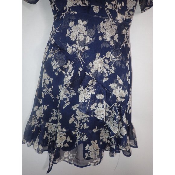 Saints & Secrets Women's Floral Chiffon Wrap Dress Blue Small short Sleeve - Picture 4 of 6